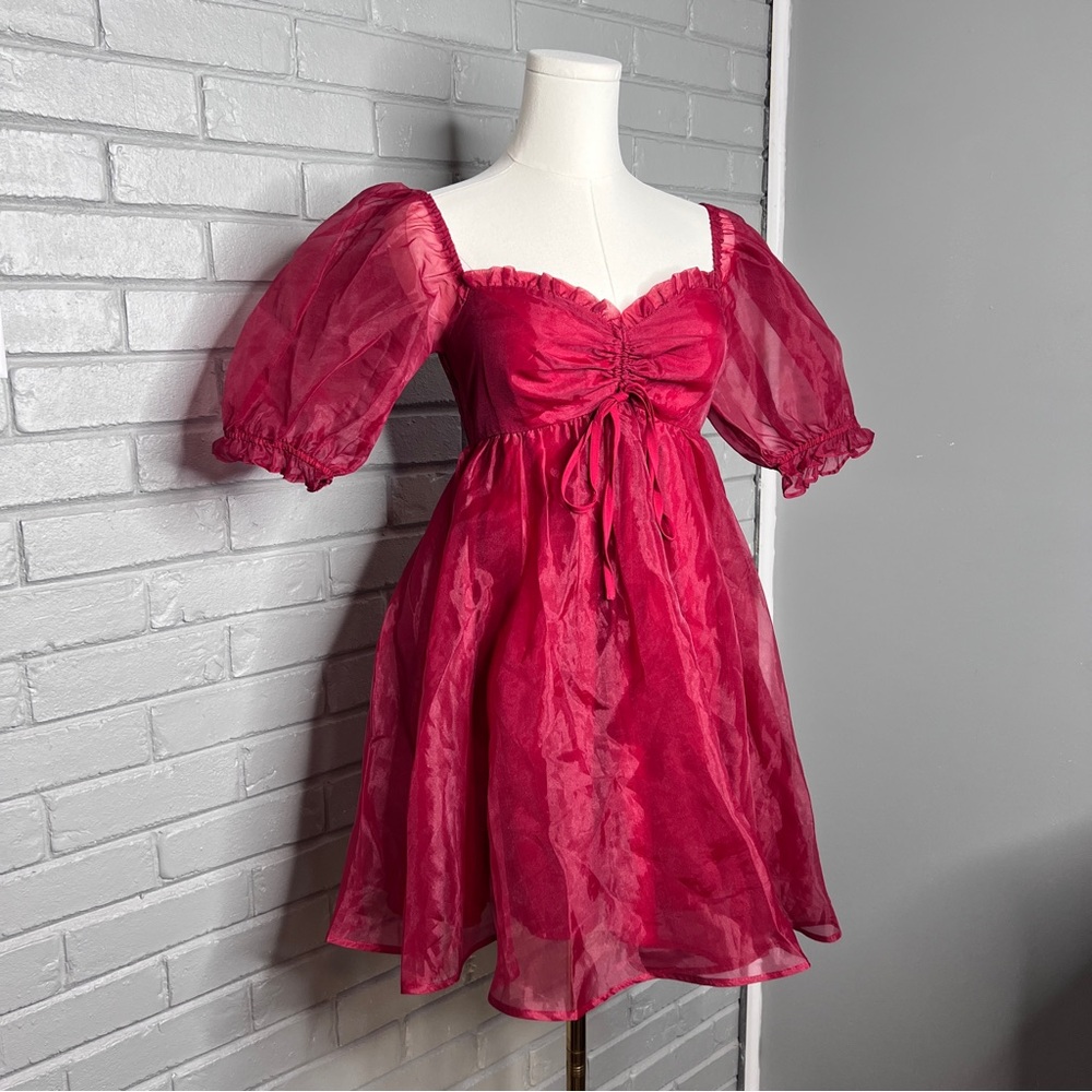 Altar’d State Red Babydoll Mini Mesh Dress Size Small - Picture 4 of 13